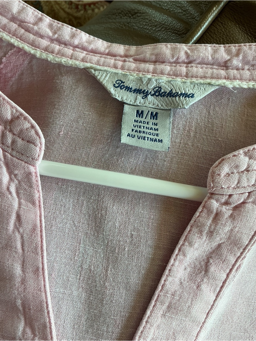 Tommy Bahama Pale Pink Linen Split-Neck Top - Picture 3 of 4